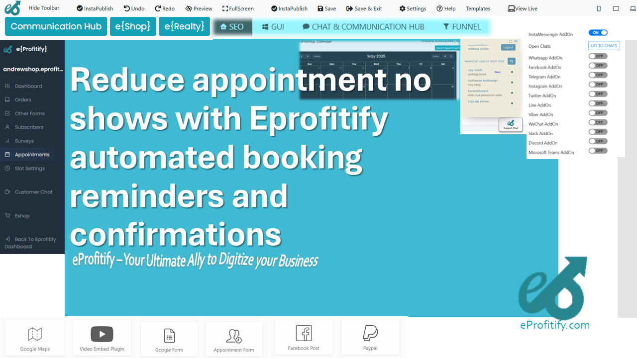 Reduce appointment no shows with Eprofitify automated booking reminders and confirmations